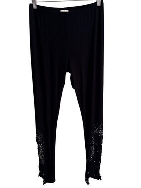 Vocal Black embellished crochet lace leggings Rhinestone Boho stretch Large